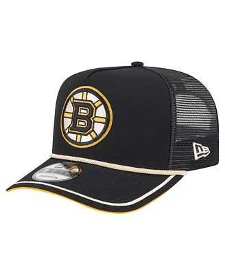 New Era Men's Black Boston Bruins Vintage Team Rope A-Frame 9FIFTY Snapback Hat