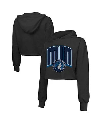 Majestic Women's Black Minnesota Timberwolves Tri-Blend Cropped Pullover Hoodie