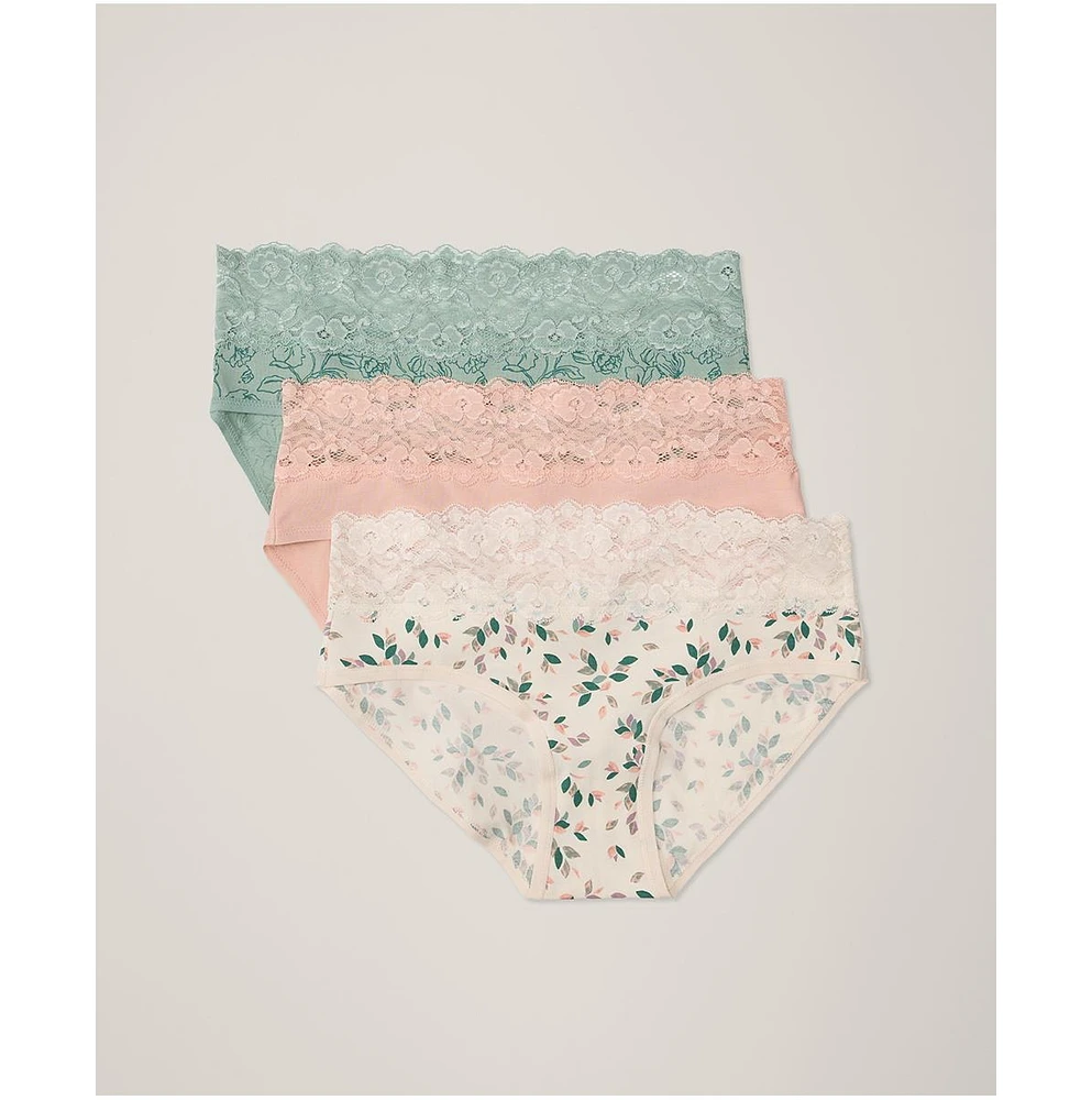 Pact Women's Organic Cotton Lace Waist Brief 3-Pack