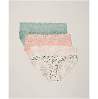 Pact Women's Organic Cotton Lace Waist Brief 3-Pack