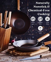 Alva Forest Professional Carbon Steel Cookware Set with Wok - Pre-Seasoned 4-Piece Set, Non-Toxic, Chemical-Free - Compatible with All Stovetops
