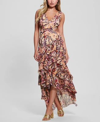 Guess Women's Ruffled High-Low Chiffon Maxi Dress