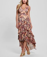 Guess Women's Ruffled High-Low Chiffon Maxi Dress
