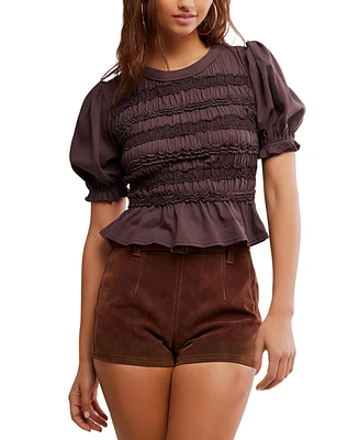 Free People Women's Cotton Puff-Sleeve Peplum Top