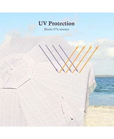 LAGarden Ocean 6 Ft Beach Umbrella with 8 Ribs Sand Anchor Push Button Tilt with Heavier Tassle Carry Bag Outdoor Beach Pool Party Stripe