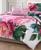 Bebejan Textured Floral Bedding 200 Thread Count 100% Cotton Sateen 5 Piece King Size Reversible Comforter Set