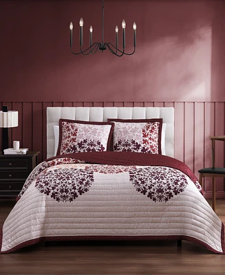 Bebejan Rosewood Harmony 100% Cotton Sateen 3 Piece Reversible Queen Size Quilted Coverlet Set
