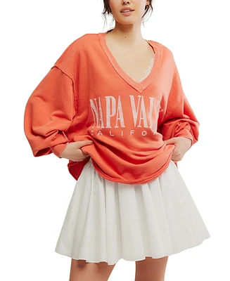 Free People Women's Drop-Shoulder V-Neck Graphic Top