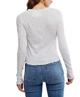 Free People Women's Be My Baby Long-Sleeve Lettuce-Hem Cotton T-Shirt