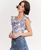 En Saison Women's Odessa Printed Ruffled Sleeveless Top