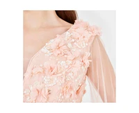 Amri Women's Tulle Cape Sleeve Floral Applique Gown