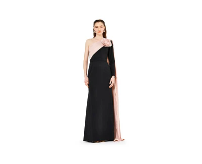 Amri Women's Single Shoulder Two Tone Gown with Floral Applique