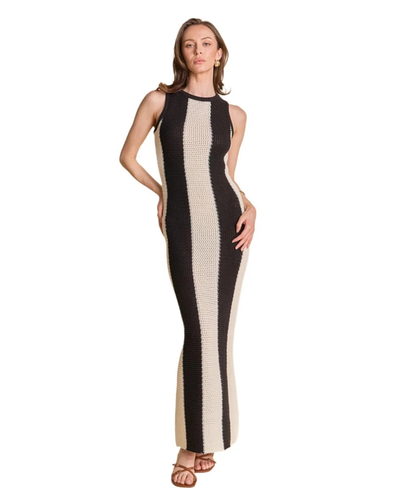 Endless rose Women's Vertical Stripe Fitted Maxi Dress