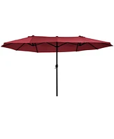 Flynama Outsunny Extra Large 15ft Patio Umbrella, Double-Sided Outdoor Umbrella with Crank Handle and Air Vents for Backyard, Deck, Pool, Market, Wine