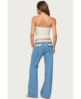 Edikted Women's Floral Foldover Low Rise Jeans