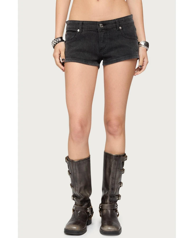 Edikted Womens Syra Zipper Low Rise Denim Shorts