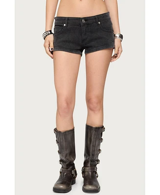 Edikted Womens Syra Zipper Low Rise Denim Shorts