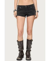 Edikted Womens Syra Zipper Low Rise Denim Shorts