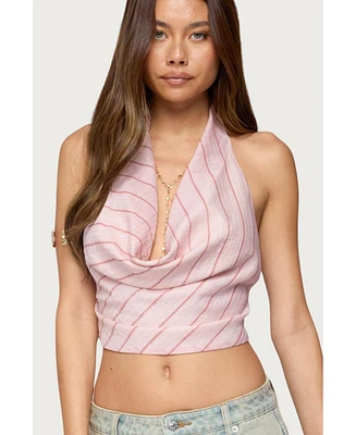Edikted Women's Stripey Metallic Cowl Neck Halter Top