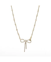 Sterling Silver 18k Gold Plated Camelie Crystal Ribbon Chain Necklace