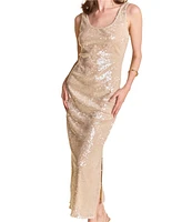 endless rose Women's Scoop Neck Sequins Midi Dress