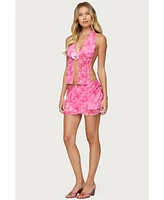Edikted Women's Tiedye Mesh Split Front Backless Top