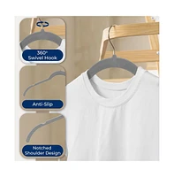 SereneLife 50-Piece Velvet Shirt Hangers - Non-Slip, Sturdy, Space Saving and Heavy Duty Coat Set with 360° Swivel Hook for Clothes (Grey