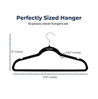 SereneLife 10 Pcs. Velvet Hangers - Non-Slip, Sturdy, and Heavy Duty Coat Set with 360° Swivel Hook for Clothes (Black)