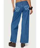Edikted Women's Flower Patch Low Rise Jeans