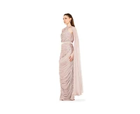 Amri Asymmetric Cutout Ruched Dress With Single Cape Sleeve