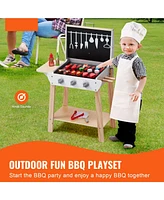 Slickblue 21 Piece Kids Bbq Grill Playset Wooden Pretend Cooking Toy Set with Sound Effects