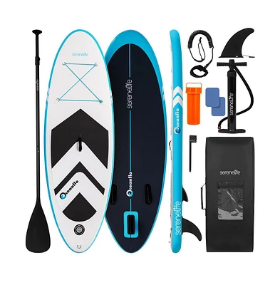 Free-Flow Welded Inflatable Kids Stand-Up Paddle-Board with Single-Action Hand Pump, 3-Shaft Aluminum Paddle (Black)