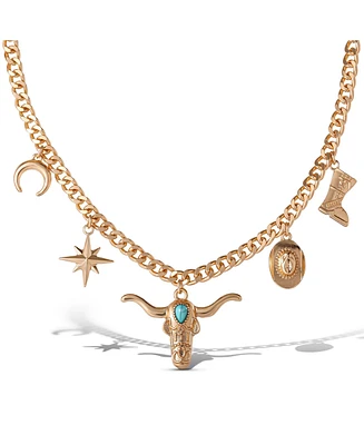 Jessica Simpson Western Charm Necklace in Gold-Tone with Turquoise Accent