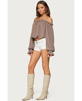 Edikted Women's Juna Off Shoulder Ruffle Chiffon Top