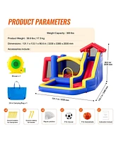 Outdoor Playhouse Trampoline Jumping Bouncer with Slide Blower and Storage Bag