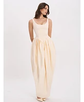 Miss Circle Women's Udana Butter Yellow Drop Waist Tulip Gown
