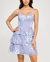 Bcx Juniors' Tiered Fit & Flare Flocked Mesh Dress