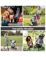 Gymax Petsjoy Folding Pet Stroller 4-Wheel Pet Travel Carrier w/Storage Basket