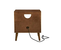 Small Cabinet with Usb Charging Ports & Outlet Hole & 4 Solid Wood Legs
