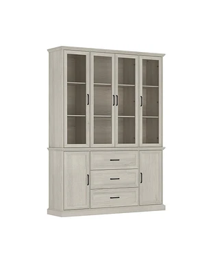 Homsee Modern gray white wood grain glass 6-door 3-drawer cabinet, storage cabinet, pantry