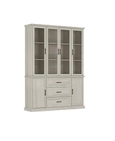 Homsee Modern gray white wood grain glass 6-door 3-drawer cabinet, storage cabinet, pantry