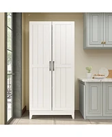 Homsee White 2-door 68.9-inch high multifunctional cabinet, storage cabinet, Pantry (including wine drawer/wine glass holder)