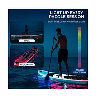 Free-Flow Welded Inflatable Stand-Up Paddle-Board with Led Light, Includes Double-Action Hand Pump (Black)