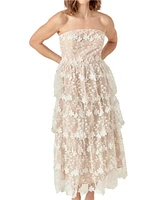 endless rose Women's Strapless Crochet Layered Midi Dress