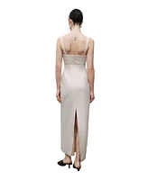 Nocturne Women's Linen Brode Detailed Sweetheart Maxi Dress