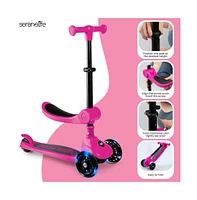 3-Wheel Foldable Kids Scooter - Child Toy Scooter with Built-in Led Wheel Lights, Foldable Seat (Pink)