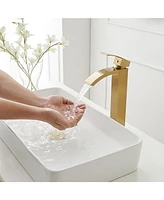 Greenspring Waterfall Single Hole Handle Bathroom Vessel Sink Faucet With Pop Up Drain Without Overflow Matte Black & Gold