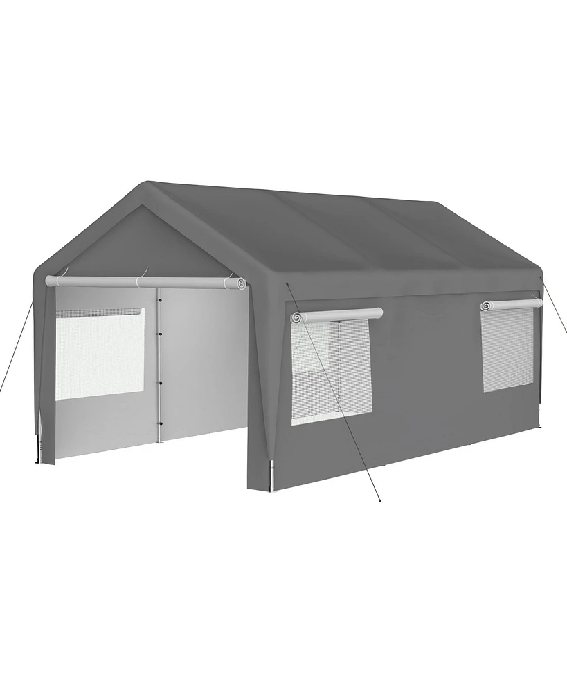 Mondawe 10x20FT Heavy Duty Carport Canopy - Galvanized Steel Car Garage with Roll-up Windows