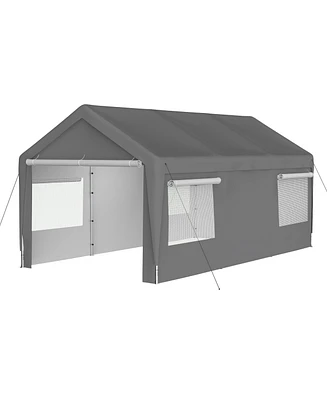 Mondawe 10x20FT Heavy Duty Carport Canopy - Galvanized Steel Car Garage with Roll-up Windows