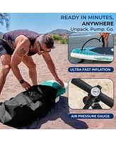 Free-Flow Welded Inflatable Stand-Up Paddle-Board with Double-Action Hand Pump, 3-Shaft Aluminum Paddle, Repair Kit and Backpack (Black)